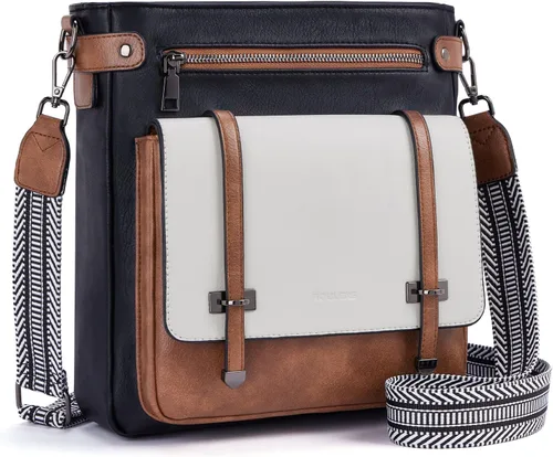 Vista 10 de Bolsos cruzados Roulens para mujer, bolsos cruzados con múltiples bolsillos de cuero vegano para mujer, bolsos de hombro, bolsos de viaje con correa