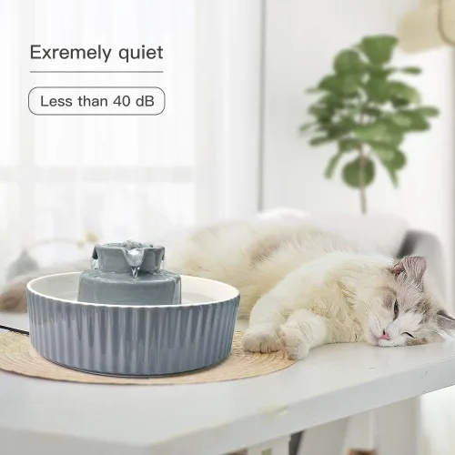 Vista 2 de fuente de agua de cerámica para gatos de 2.1L - para gatos y perros, fuente de cerámica para mascotas de 360 grados - 2.1L de gran capacidad de agua