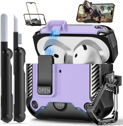 Vista 7 de Funda para AirPods Pro de 2ª Generación con Soporte para Teléfono, Protección Completa contra Caídas con Diseño de Interruptor Automático a Presión