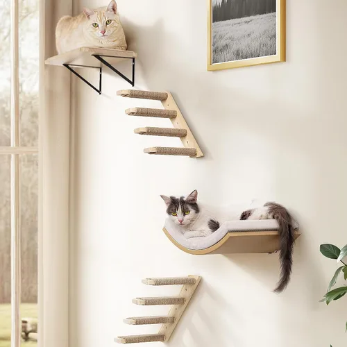 Vista 11 de Estante de Pared para Gatos con Percha de Ventana, Cama Hamaca para Gatos con Almohadilla para Rascar, Estante para Gatos para Trepar, Dormir