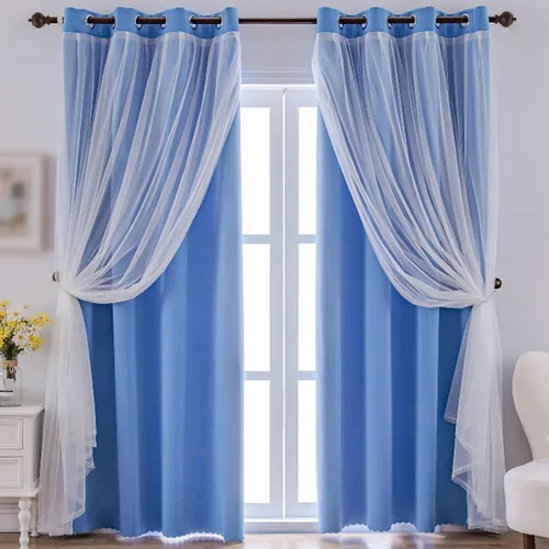 Vista 20 de indistar Cortinas Oscuras para el Hogar de Doble Capa con Capa Sólida y Transparente, Par de Paneles de Cortina con Ojales en la Parte Superior, 52
