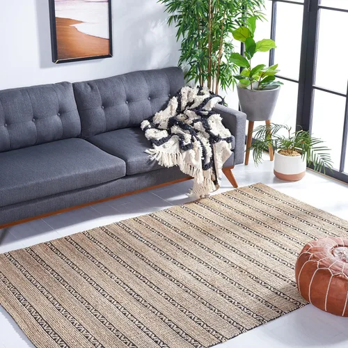 Vista 5 de SAFAVIEH Natural Fiber Collection NFB655Z - Alfombra de pasillo de 2 pies 3 pulgadas x 8 pies, color negro y natural, hecha a mano de yute a rayas