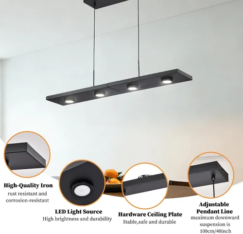 Vista 10 de Alighting Lámpara colgante lineal LED moderna de 31 pulgadas para isla de Negro