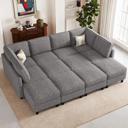 Vista 10 de Belffin - Sofá cama modular de 110.2 pulgadas, 12 asientos, color beige