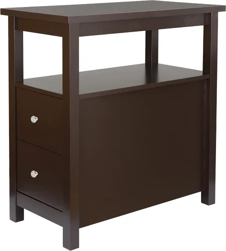 Vista 6 de LEMY Mesa auxiliar de madera con cajón y estante de almacenamiento, muebles de sala de estar, mesa auxiliar delgada para sofá, perfecta