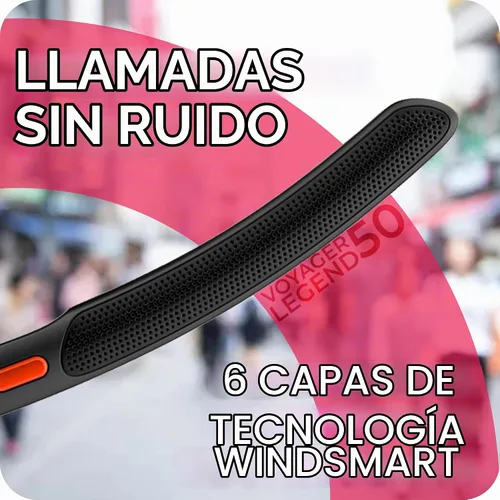 Vista 7 de Poly Voyager Legend 50-M - Auriculares Bluetooth, funda de carga, cancelación de ruido alimentada por IA, tecnología WindSmart de 4 micrófonos