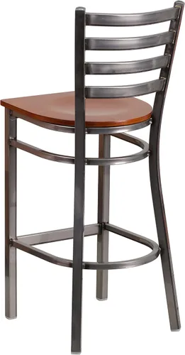 Vista 5 de Flash Furniture HERCULES Series - Taburete de bar de metal con revestimiento transparente para restaurante, asiento de madera de cerezo Asiento
