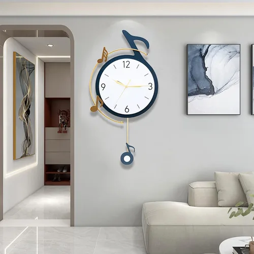 Vista 6 de Dankeit Reloj de pared decorativo de cuarzo con péndulo, funciona con pilas, arte de notas musicales para sala de estar, cocina, hogar, baño