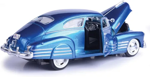 Vista 3 de Motormax 1948 Chevy Aerosedan Fleetline Hard Top 1/24 Scale Diecast Model Car Model Blue