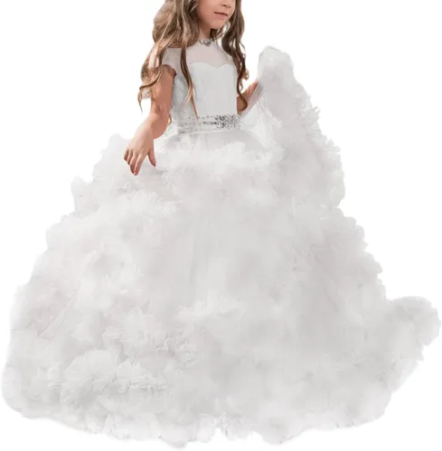 Vista 6 de Impresionantes vestidos de tul con espalda en V para niñas de 2 a 12 años Azul