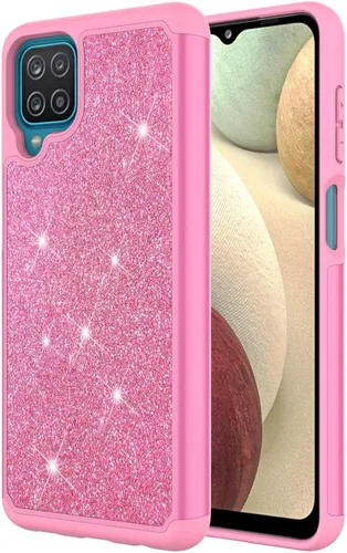 Vista 4 de Compatible para Samsung Galaxy A12 5G Cute Sparkle Funda protectora para teléfono celular con vidrio templado para niñas y mujeres TPU+PC antigolpes