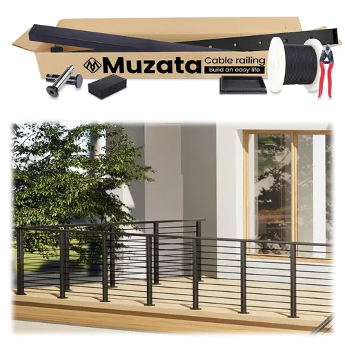 Vista 9 de Kit Completo de Barandilla de Cable Muzata de 3'-6'6'' Negro Kit de Sistema de Barandilla de Cable de 36 Pulgadas para Cubiertas con Poste de Mano