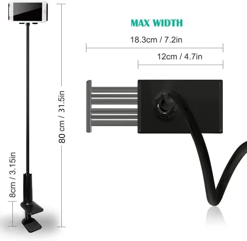 Vista 2 de Soporte para tableta de cuello de cisne, soporte ajustable para tableta, soporte para teléfono celular, soporte para tableta, soporte de escritorio