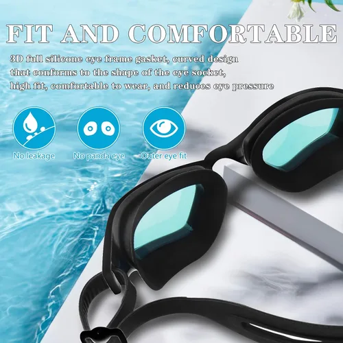 Vista 3 de Gafas de natación para adultos, sin fugas, antiniebla, anti UV, para hombres y mujeres, visión clara