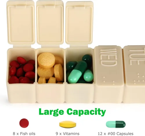 Vista 5 de 2 paquetes de organizador semanal de pastillas, pastillero diario de viaje con 7 compartimentos, organizador de medicamentos, pastillero de 7 días