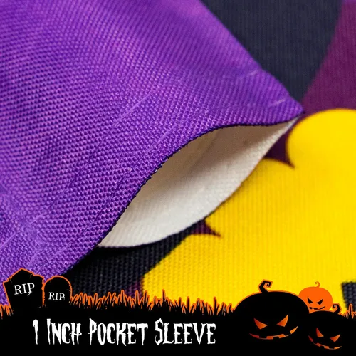 Vista 2 de G128 - Bandera de jardín de Halloween, cita de truco o trato con bonito búho, decoraciones de jardín y patio, bandera rústica de temporada para 12 x
