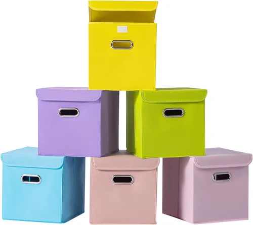Vista 31 de Organizadores de Armario Contenedores de Almacenamiento de Tela Con Tapas Organizador de Cubo de Almacenamiento Plegable Cesta Con Asas, Cajas