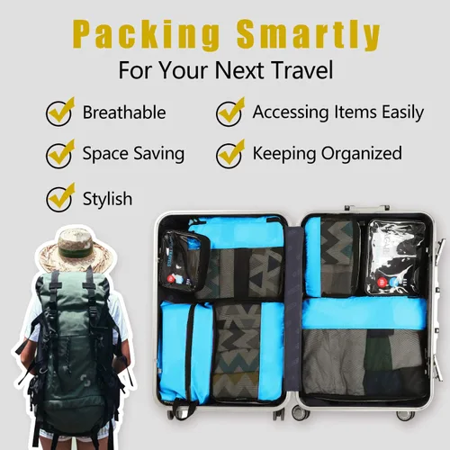 Vista 6 de Bagail - Conjunto de 6 8 organizadores de equipaje cubos de empaque para accesorios de viaje