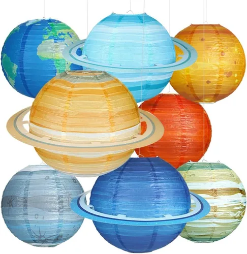 Vista 10 de Linternas de papel colgantes con diseño de globo terráqueo, decoraciones del Día de la Tierra alrededor del mundo, linternas de papel temáticas