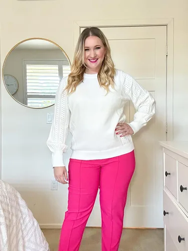Vista 5 de Onedreamer Suéter de punto para mujer con puntos de punta, suéter largo de manga de globo de murciélago, blusa de invierno