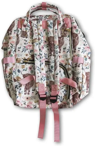 Vista 6 de Mochila de pañales de vaca de las tierras altas florales rosas