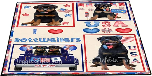 Vista 11 de Doggie of the Day Rottweiler Dogs Floor Mat - 4th of July Independence Day - Best Dog Doormat - Protector Decor - Unique Portrait Art - Premium