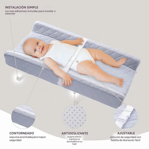 Vista 3 de Cambiador de bebé contorneado de algodón orgánico con colchón de espuma impermeable, incluye funda suave, extraíble y lavable, correa de seguridad