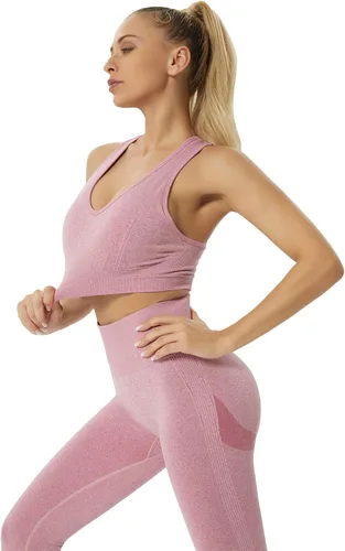 Vista 2 de JOJOANS Conjunto de entrenamiento de 2 piezas sin costuras para yoga leggings de cintura alta con brasier deportivo conjuntos de ropa de gimnasio