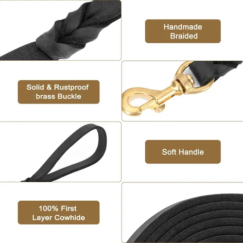 Vista 3 de Guiding Star Correa de cuero para perro de 6 pies, correas para perros grandes, resistente, suave, trenzada, hecha a mano, correa de entrenamiento