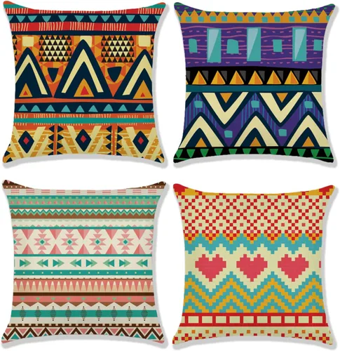 Vista 20 de Juego de 4 fundas de almohada de 18 x 18 pulgadas, modernas fundas de almohada para sofá, decoración para el hogar, exterior, tela de lino Estilo 1