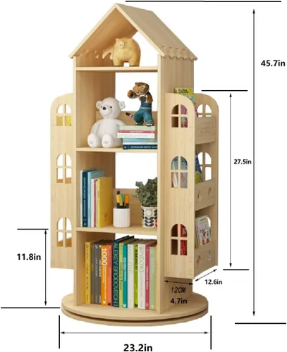 Vista 2 de Heehee Estantería giratoria de 360 grados, estantería de pie para niños, estante organizador de madera para niños, estante organizador de libros