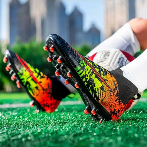 Vista 6 de Zapatos de fútbol de caña alta para hombre, antideslizantes, resistentes al desgaste, botas de fútbol con picos
