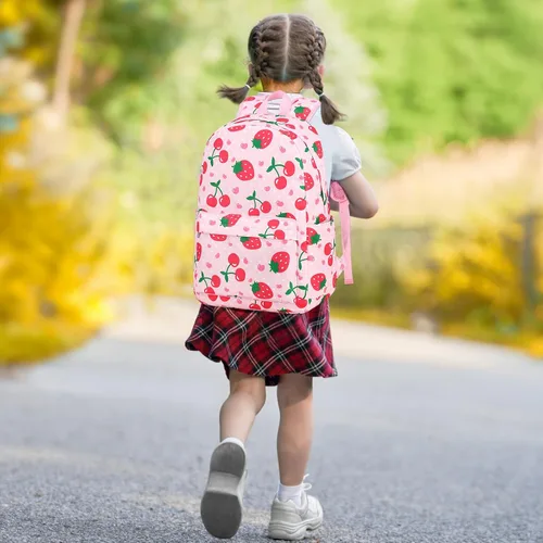Vista 2 de BTOOP Mochila para niños en edad preescolar para niños y niñas, mochila escolar de viaje de 15 pulgadas, para niños de 3 a 8 años, Fresa