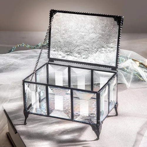 Vista 3 de J Devlin - Caja de cristal biselado, caja decorativa para joyas, decoración de recuerdo, cristal transparente, caja 762
