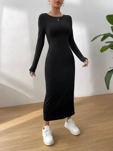 Vista 4 de Verdusa Vestido básico de manga larga con cuello redondo para mujer