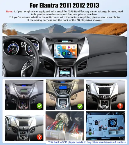 Vista 2 de 4G+64G Android Radio de coche estéreo para Hyundai Elantra 2011 2012 2013 con CarPlay inalámbrico Android Auto, pantalla táctil HD de 9 pulgadas