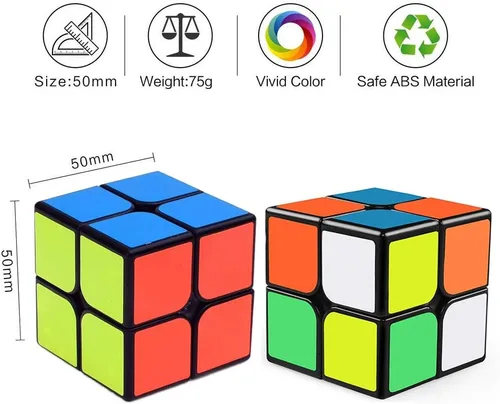 Vista 2 de Roxenda Qidi W 2x2 Speed Cube Classic Pegatina 2 por 2 Cubo Mágico Rompecabezas Suave Cubo Negro