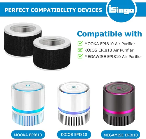 Vista 2 de Filtro de repuesto EPI810 compatible con purificadores de aire KOIOS y MOOKA y MEGAWISE EPI810, con filtro HEPA 3 en 1 para filtro Mooka EPI810