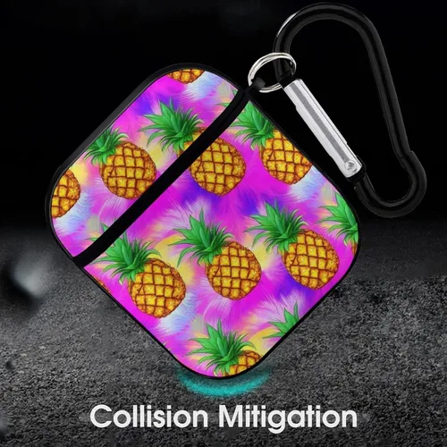 Vista 6 de Funda con diseño tropical de piñas de neón para AirPods, TPU a prueba de golpes, compatible con AirPods 2 y 4
