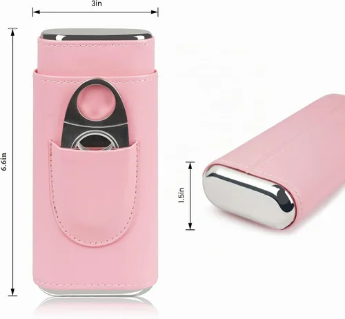 Vista 3 de COOZMENT Estuche de cuero para puros, humidor de viaje para mujer, forro de cedro español, accesorios con cortador (rosa)