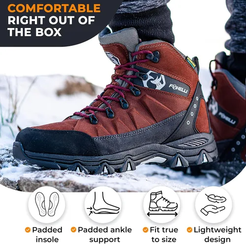 Vista 2 de Foxelli Botas de senderismo para hombre, botas de senderismo impermeables de gamuza para hombre, transpirables, cómodas y ligeras