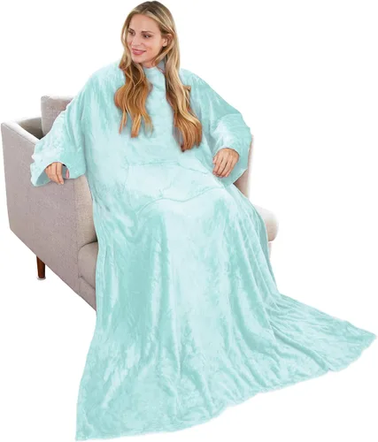 Vista 17 de Solaris Manta Vestible de Viaje con Mangas, 2 en 1, Manta de Almohada de Avión Plegable para Adultos, Mujeres y Hombres, Manta Corporal Suave