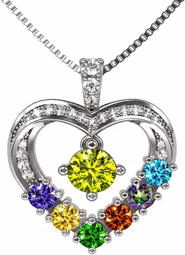 Vista 22 de Central Diamond Center Collar con piedra natal de corazón para madre e hijo con 1-6 piedras preciosas de imitación en plata de ley, oro de 10