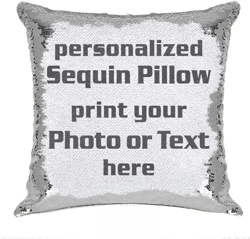 Vista 12 de Funda de almohada con lentejuelas para fotos/texto, imagen oculta, regalo personalizado único para amigos, familia, mascotas, lentejuelas negras