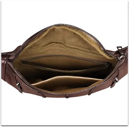Vista 7 de IVTG Bolso bandolera de cuero genuino para mujer, riñonera casual, senderismo, bolsa cruzada en el pecho, mochila de hombro para motocicleta