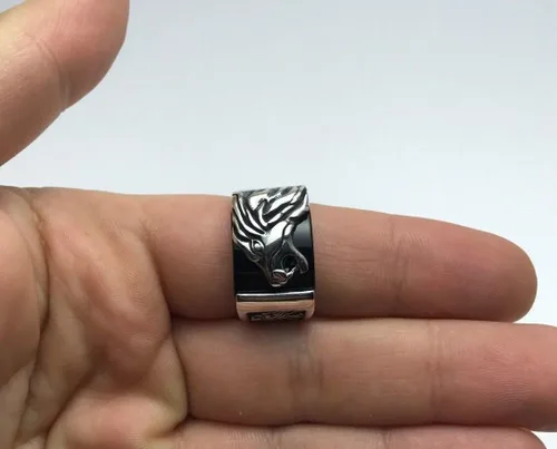 Vista 8 de Anillo de plata de ley 925K con motivo de león y piedra de ónix para hombre, Plata