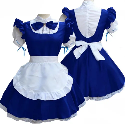 Vista 2 de LEIYAN Vestido de sirvienta de anime para mujer, disfraz de cosplay con delantal francés, dulce Lolita, disfraz para fiesta de Halloween, S-3XL