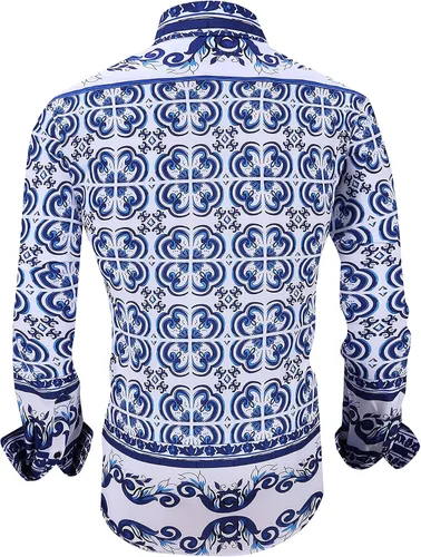 Vista 2 de Premiere - Camisa de vestir de diseño moderno para hombre informal, tejida, de manga larga, con botones