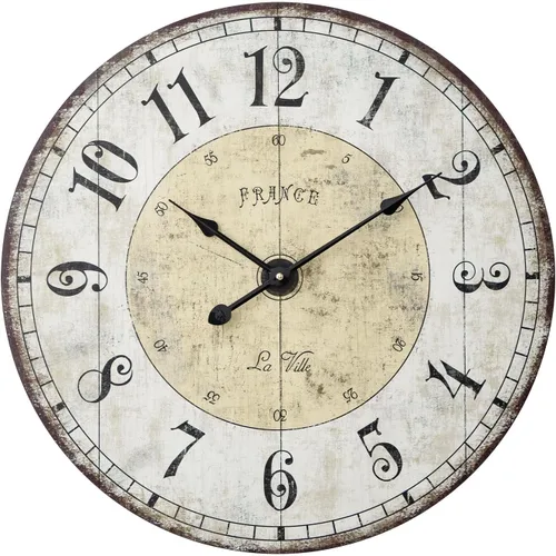 Vista 9 de Reloj de pared grande de granja, reloj de pared de madera rústica de 24 pulgadas decorativo con círculo de metal y números grabados, funciona