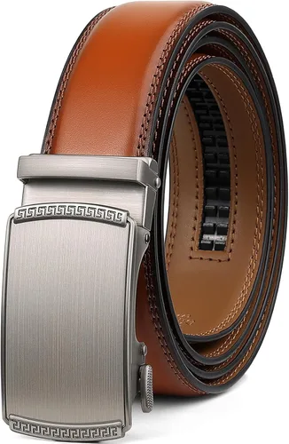 Vista 16 de Drowsmen - Cinturón de cuero para hombre con trinquete de 1 3/8 pulgadas, hebilla automática de deslizamiento con clic, ajuste ajustable para un